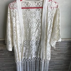 Cream fringe kimono
